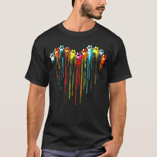 Camiseta Impressão de Coração Colorida da Pata de Cão