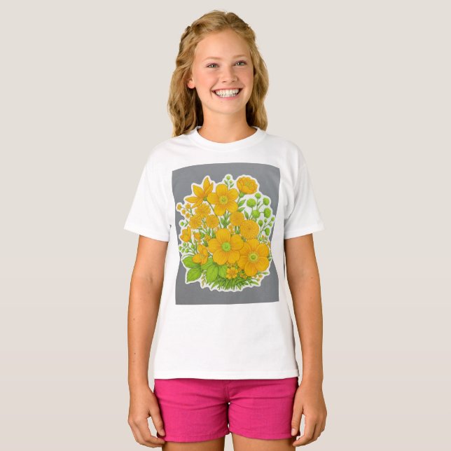 Camiseta impressão de design floral (Frente Completa)