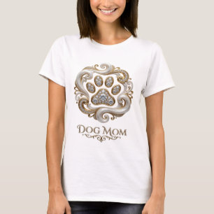 Camiseta Impressão de DOG MOM em Ouro Fresco