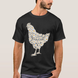 Camiseta Impressão de Frango de Flores de Margarida Branca 