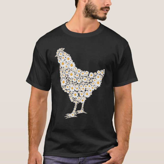Camiseta Impressão de Frango de Flores de Margarida Branca  (Frente)