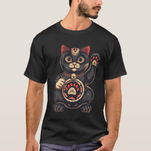 Camiseta impressão de gato Maneki Neko desenhado para japon