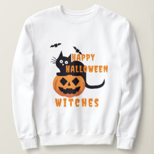 Camiseta Impressão de Gato Preto, Camisola, Halloween Casua