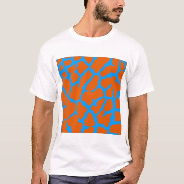 Camiseta Impressão de Girafa Laranja Ciano (Frente)