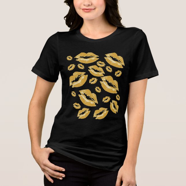 Camiseta Impressão de Lábios Amarelos Divertida e Sedutora (Frente)