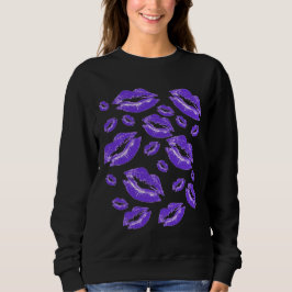 Camiseta Impressão de Lábios Azul Escuro Galante e Divertid