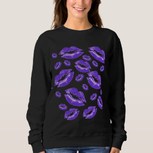 Camiseta Impressão de Lábios Azul Escuro Galante e Divertid