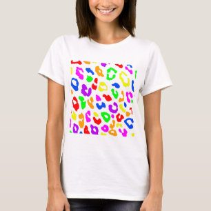 Camiseta Impressão de leopardo Arco-íris Branco