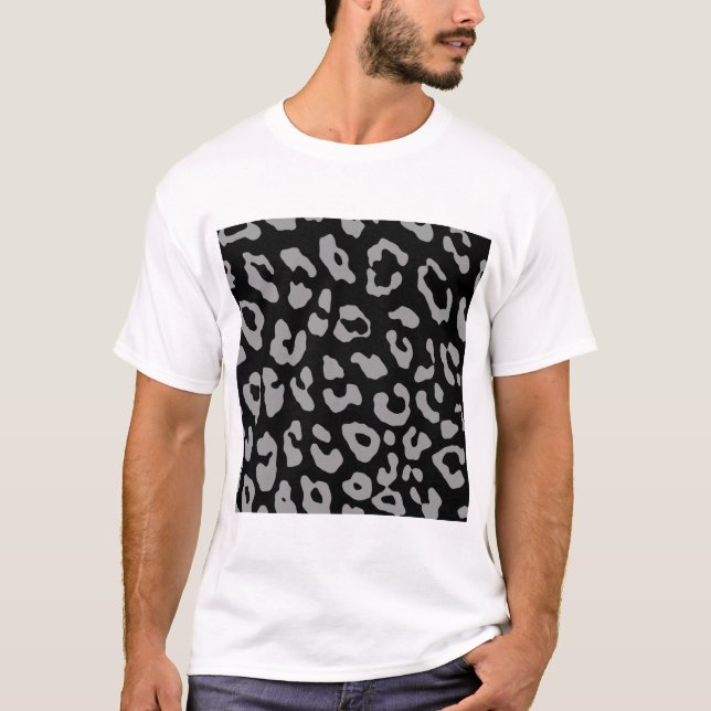 Camiseta Impressão de leopardo preto cinza (Frente)