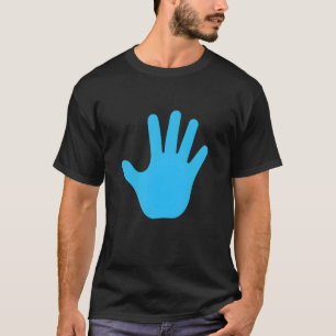 Camiseta Impressão de Mão Azul com Mão de Papel Engraçado