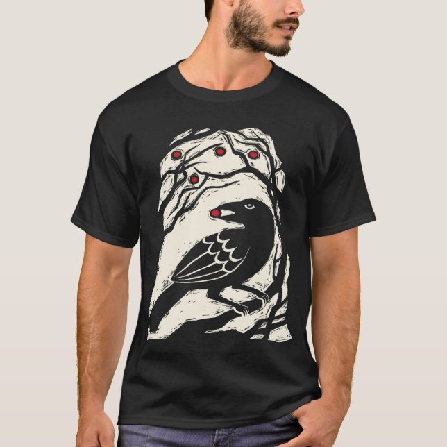 Camiseta Impressão de Pássaro de Frutas do Outono Essencial (Frente)