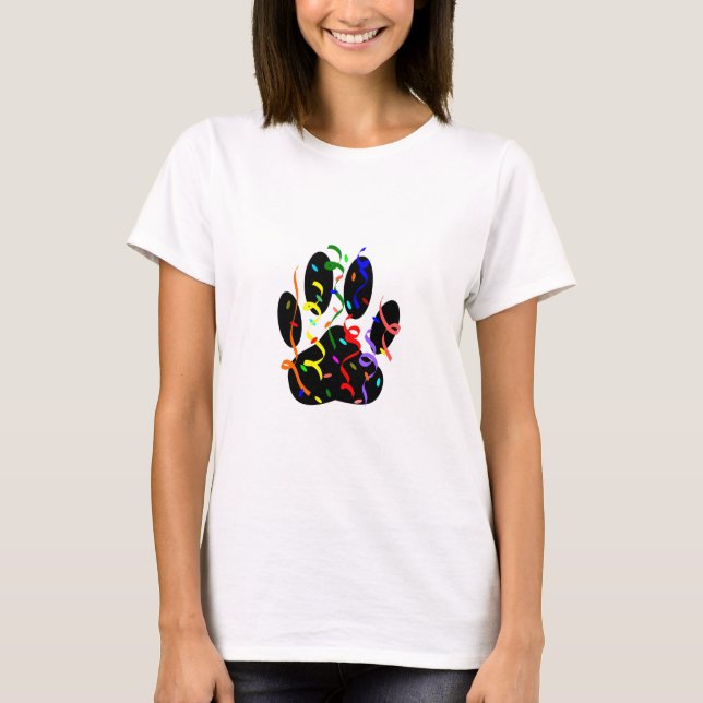 Camiseta Impressão De Pata De Cães Com Confetti E Streamer (Frente)