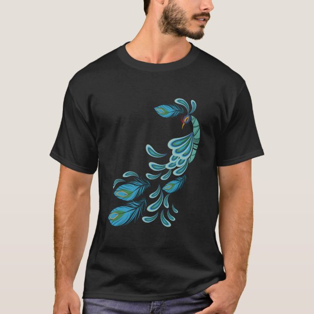 Camiseta Impressão de Pavão Azul com Penas Turquesa I Pavão (Frente)