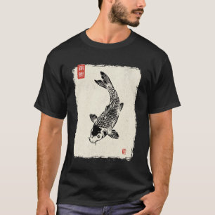 Camiseta Impressão de Peixe Gyotaku Koi Carp Japonês Nishik