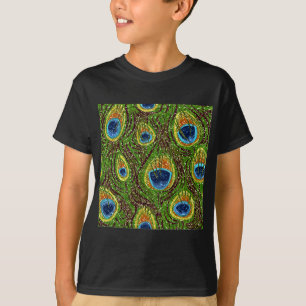 Camiseta Impressão de Penas de Pavão Coloridas
