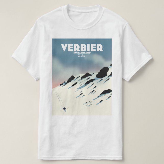 Camiseta Impressão de poster de viagens de esqui de Suiça V (Frente do Design)