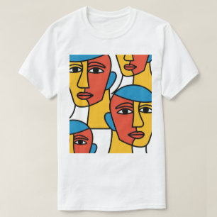 Camiseta Impressão de Rostos Abstratos, Arte Geométrica Vib
