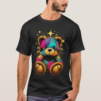 Camiseta Impressão de Urso de Cartoon Masculino - Gráfico D