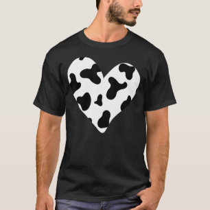 Camiseta Impressão de Vaca Incrível Preto e Branco Coração