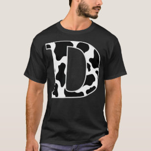 Camiseta Impressão de Vaca Preto e Branco - Letra Inicial D
