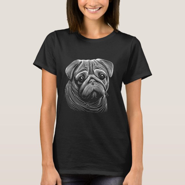 Camiseta Impressão Digital de Cachorro - Pug Pai Mãe (Frente)