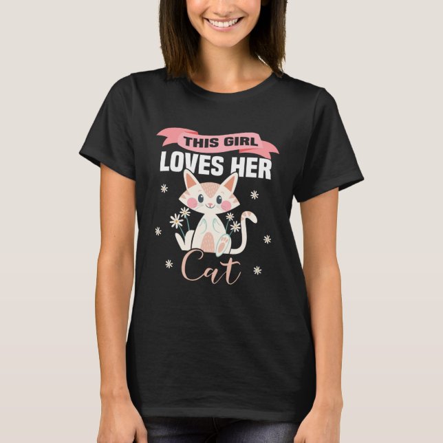 Camiseta Impressão digital Esta garota ama seu gato e seu k (Frente)