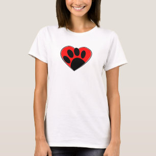 Camiseta Impressão E Coração Vermelho Da Pata Do Cão
