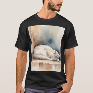 Camiseta Impressão em Aquarela de Gato Aconchegante - Felin