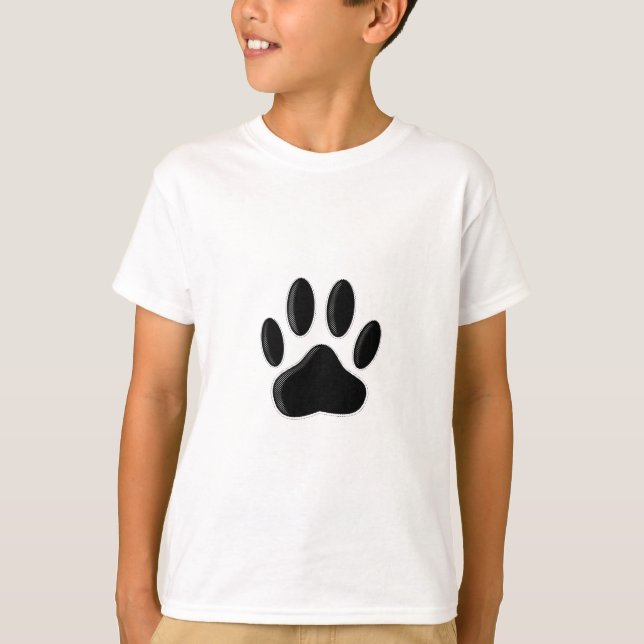 Camiseta Impressão em Pata Negra de Cão com Efeito Newsprin (Frente)
