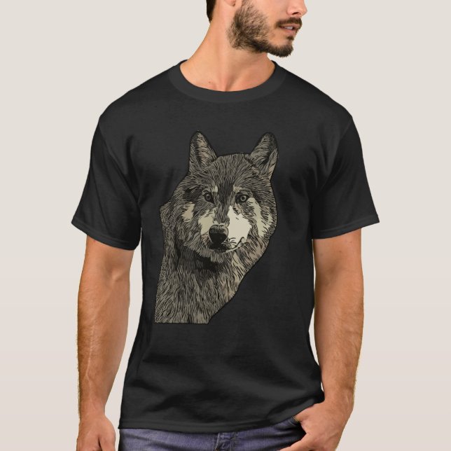 Camiseta Impressão facial de predador cabeça de lobo com an (Frente)