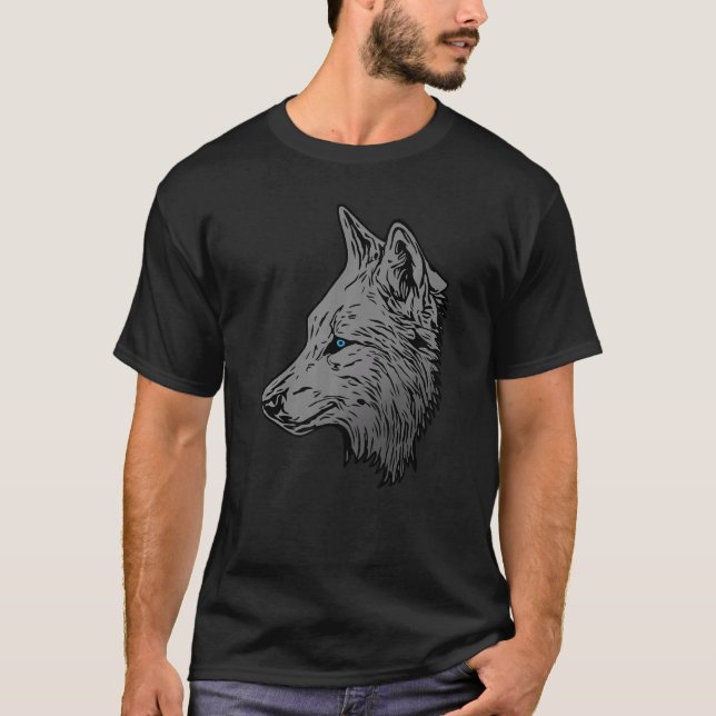 Camiseta Impressão facial de predador cabeça de lobo com an (Frente)