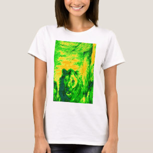 Camiseta Impressão Fluorescente de Arte Lion de Visão Notur
