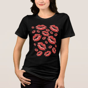 Camiseta Impressão Labial Vermelha Galante e Divertida