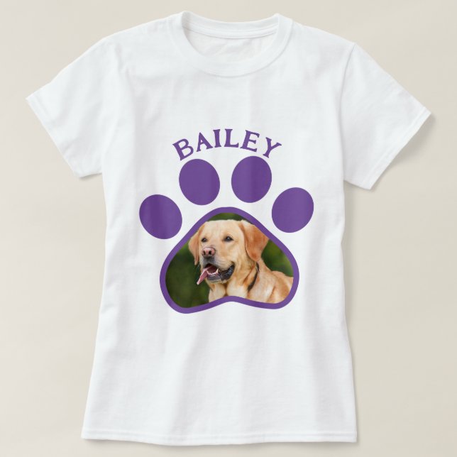 Camiseta Impressão Pet Dog ou Cat Photo Purple Paw (Frente do Design)