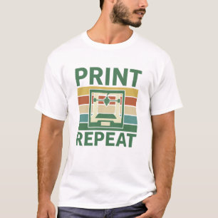 Camiseta Impressão Repetir Gráfico de Impressora 3D Retro