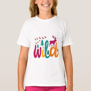 Camiseta Impressão selvagem colorido com Floresta e Gráfico