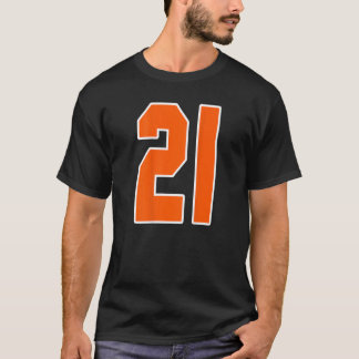 Camiseta Impressão traseira laranja número 21 bloco de espo
