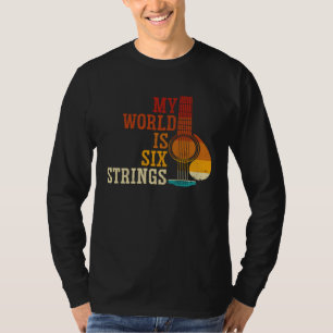 Camiseta Impressão traseira Meu mundo são seis cordas de gu