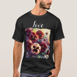 Camiseta Impressionista Maroon Pansies Floral Pintura