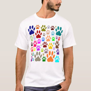 Camiseta Impressões Coloridas De Pata De Cães Por Toda A Pa