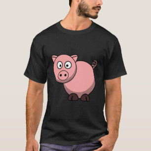 Camiseta Impressora de Cartoon Feliz Pig com Camisinha Bran