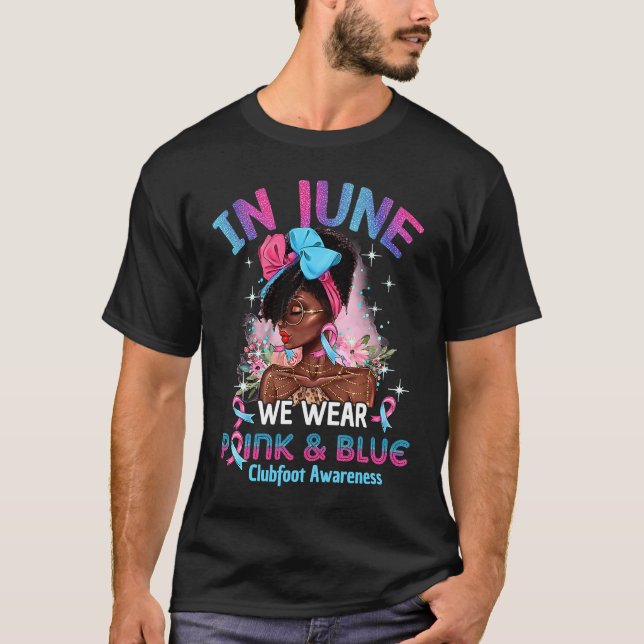 Camiseta In June We Wear Blue & Pink Black Women Clubfoot A (Frente)