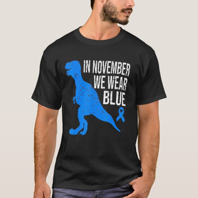 Camiseta In November We Wear Blue Diabetes Trex Dino Kids T (Frente)