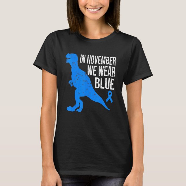 Camiseta In November We Wear Blue Diabetes Trex Dino Kids T (Frente)