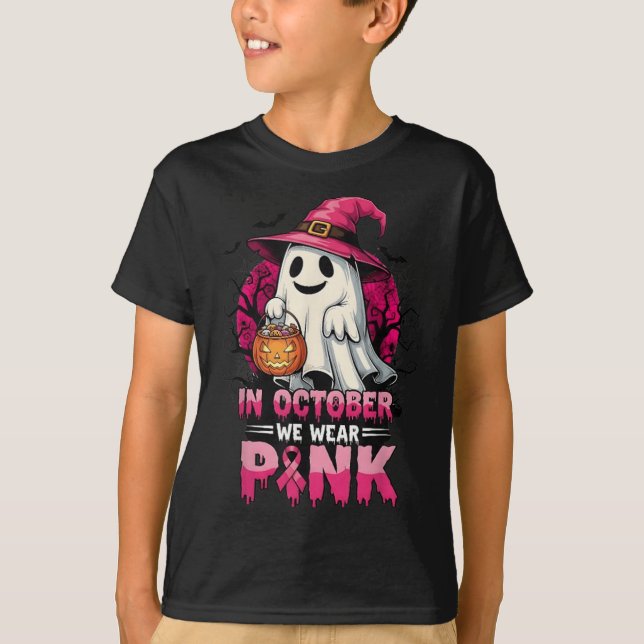 Camiseta In October We Wear Nk Ghost Witch Breast Cancer Aw (Frente)