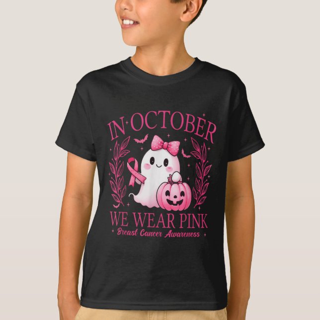 Camiseta In October We Wear Nk Ghost Witch Breast Cancer Aw (Frente)