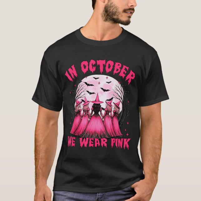 Camiseta In October We Wear Nk Witch Halloween Breast Cance (Frente)