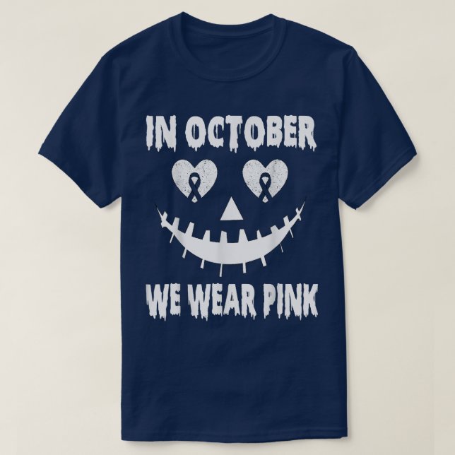 Camiseta In October We Wear Pink Breast Cancer Jackolantern (Frente do Design)