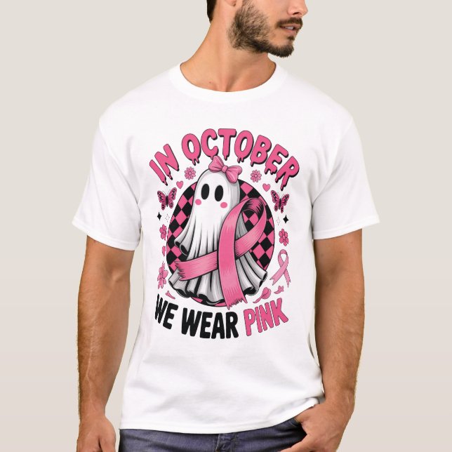 Camiseta In October We Wear Pink Ghost Witch Breast Cance (Frente)