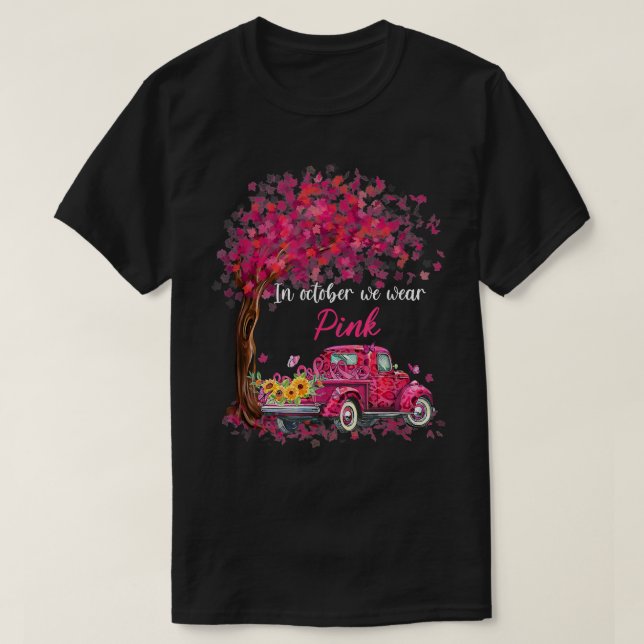 Camiseta In October We Wear Pink Ribbon Leopard Truck Breas (Frente do Design)